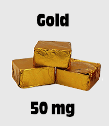 Delta 8 Edibles: Delta 8 Chocolate 75 mg Gold 50 mg Defined Display. Small Image.